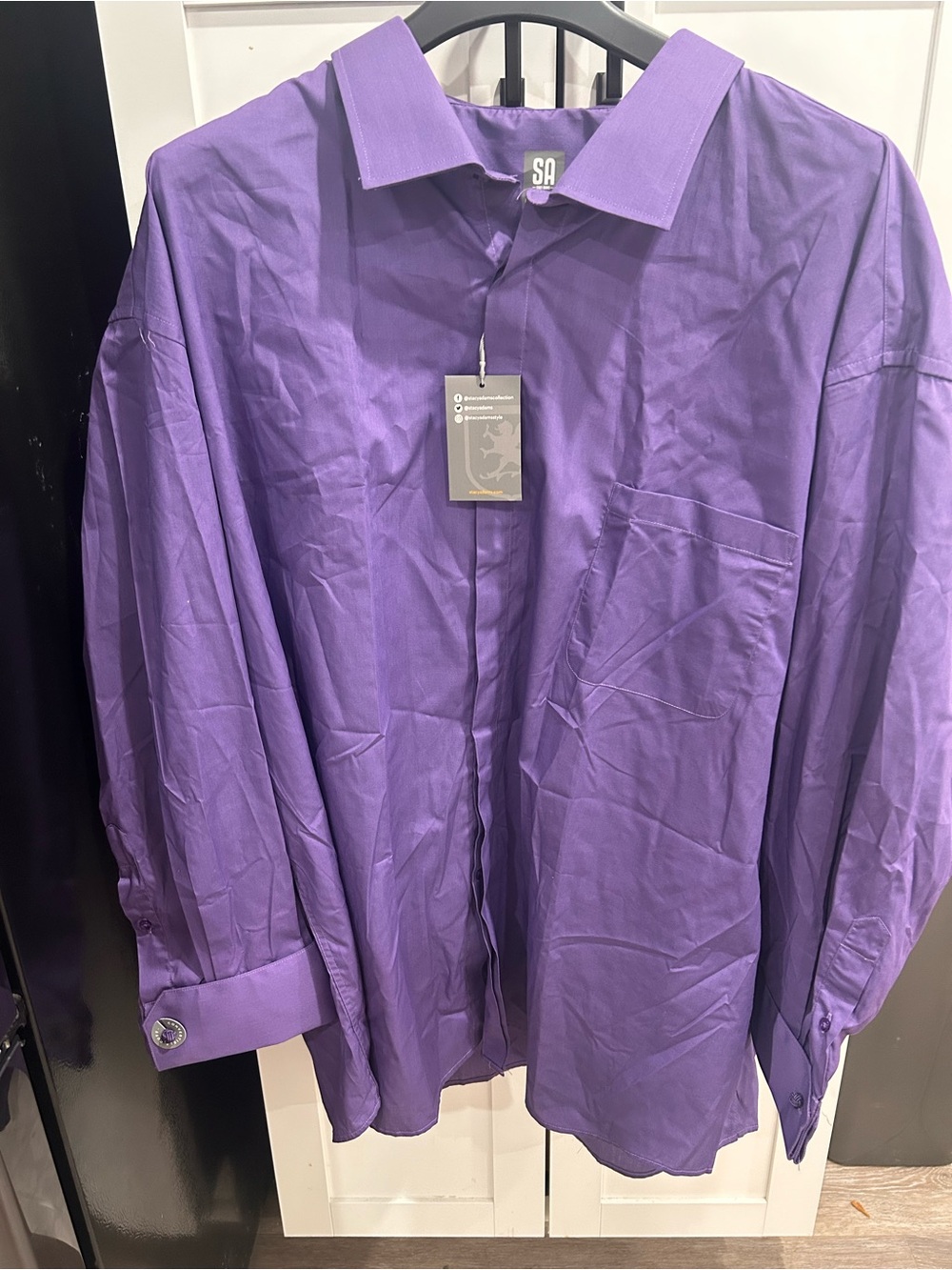 Stacy Adams Shirt Long Sleeve Pocket Collar Purple Men Size 20 34/35 New
